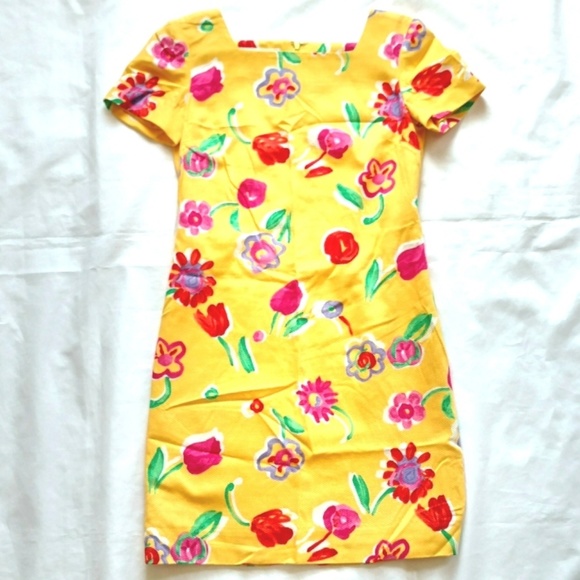 Vtg Evan-Picone Petite Yellow Floral Mini Dress 4p - Picture 2 of 4